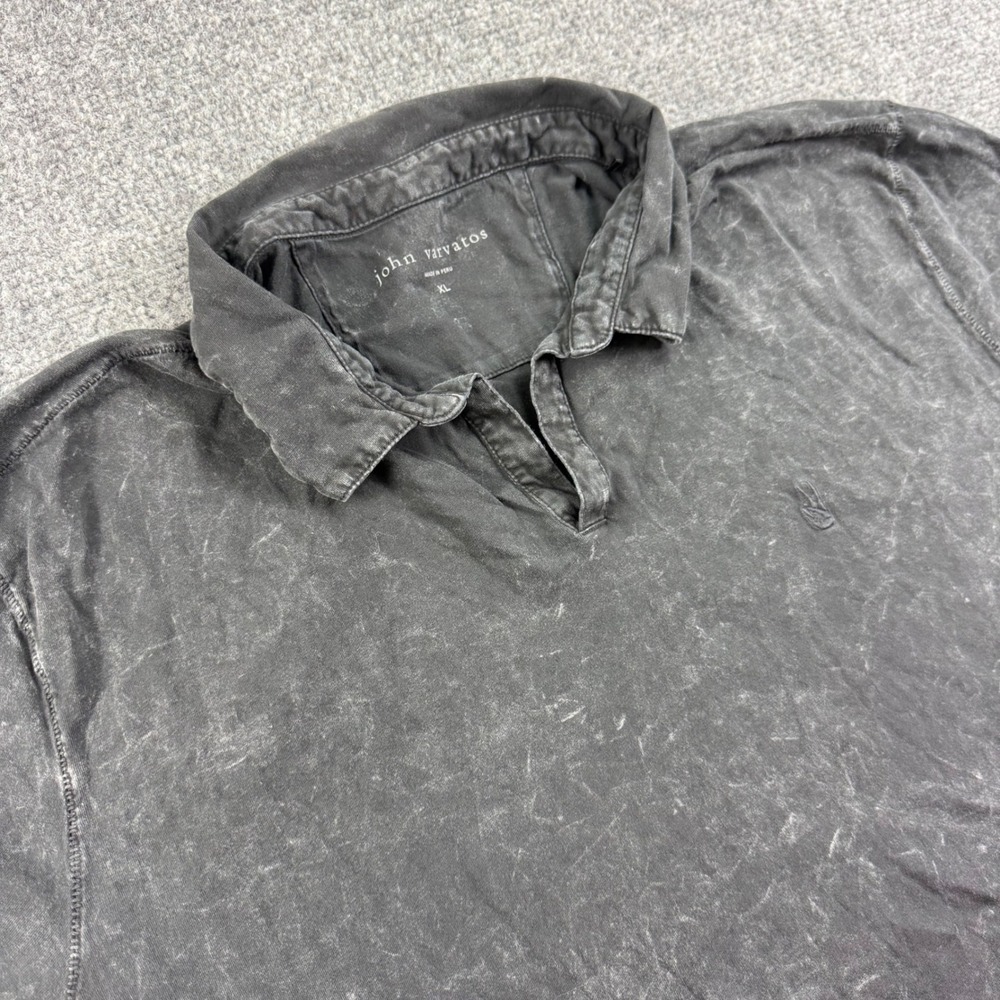 John Varvatos Polo Shirt XL Black Acid Wash V-Neck Short Sleeve Mens